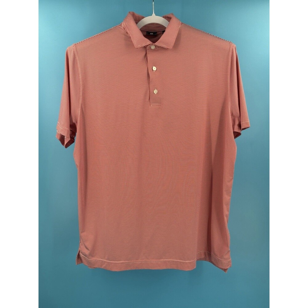 FootJoy FJ Golf Polo Shirt Mens 2XL Red White Micro Stripe Short Sleeve